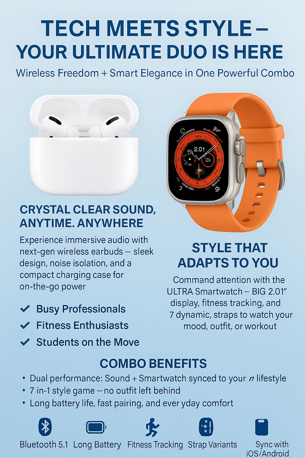 AirPods Pro 2 + Ultra 7-in-1 Smartwatch Combo | Premium Sound &amp; Style Deal